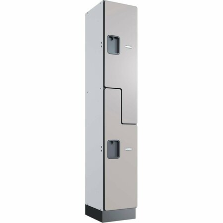 GLOBAL INDUSTRIAL 2-Tier 2 Door Wood Locker, 12inW x 15inD x 72inH, Gray, Assembled 299243